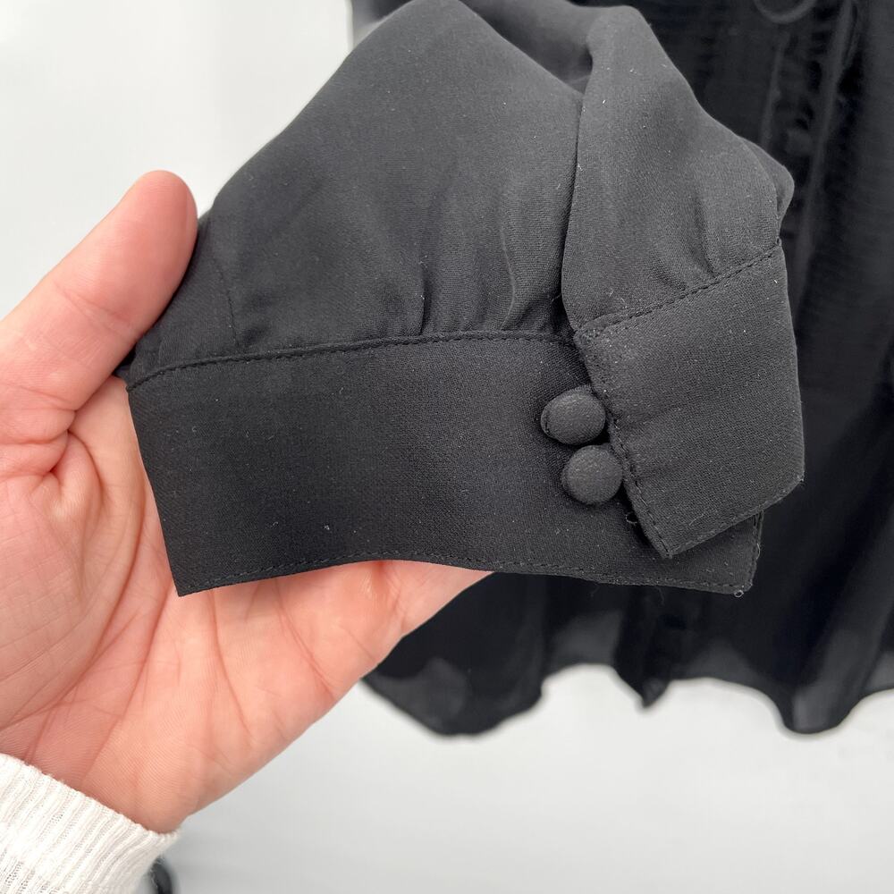 JOIE 100% Silk Ruffle Tie Neck Black Long Sleeve Blouse // XS - Picture 5 of 10
